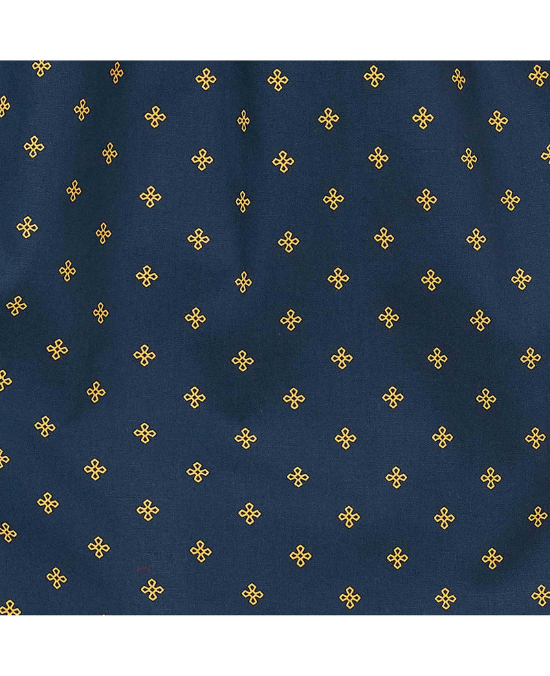 Navy Yellow Cotton Fleur De Lys Print Boxer Shorts