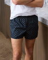 Navy Yellow Cotton Fleur De Lys Print Boxer Shorts