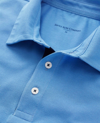 Ocean Blue Short Sleeve Polo Shirt - Collar Detail - MPS650DEN