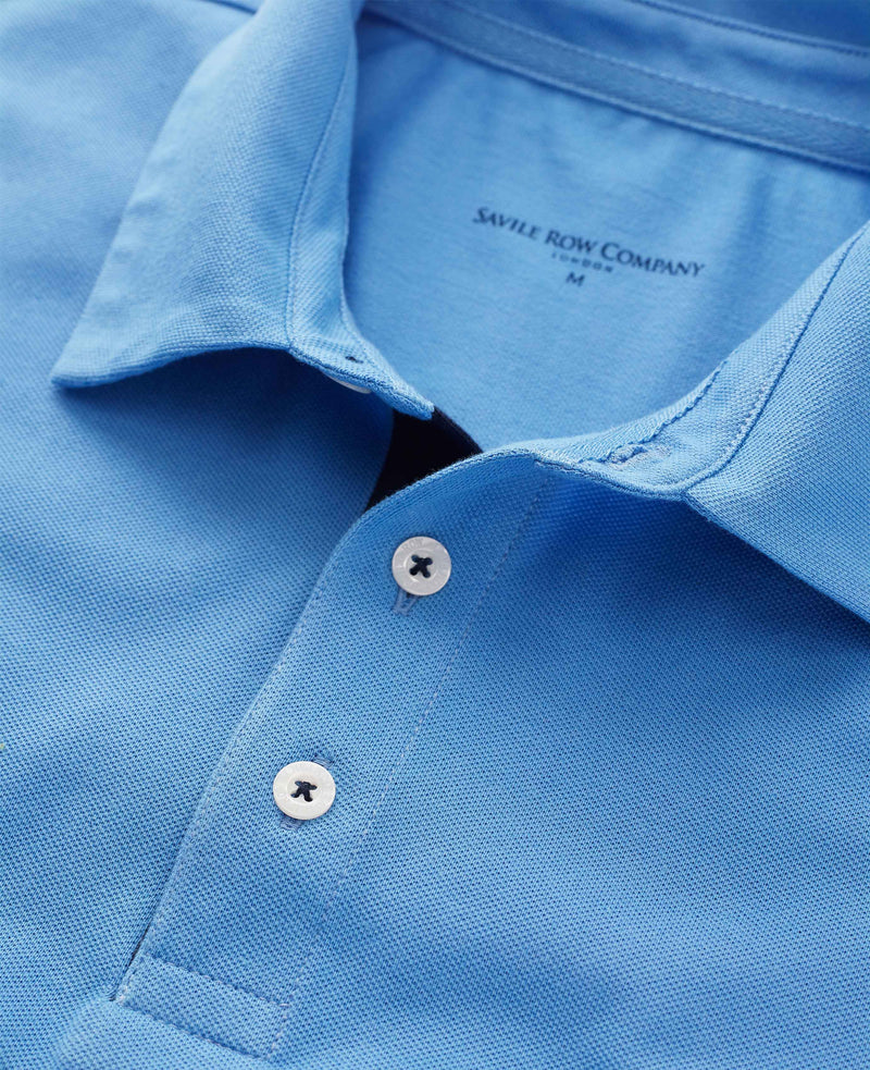 Ocean Blue Short Sleeve Polo Shirt - Collar Detail - MPS650DEN