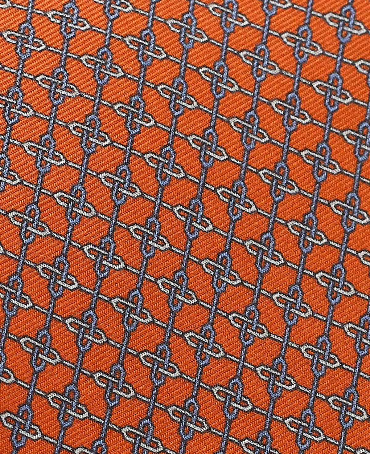 Men's Orange Link Print Silk Tie fabric detail