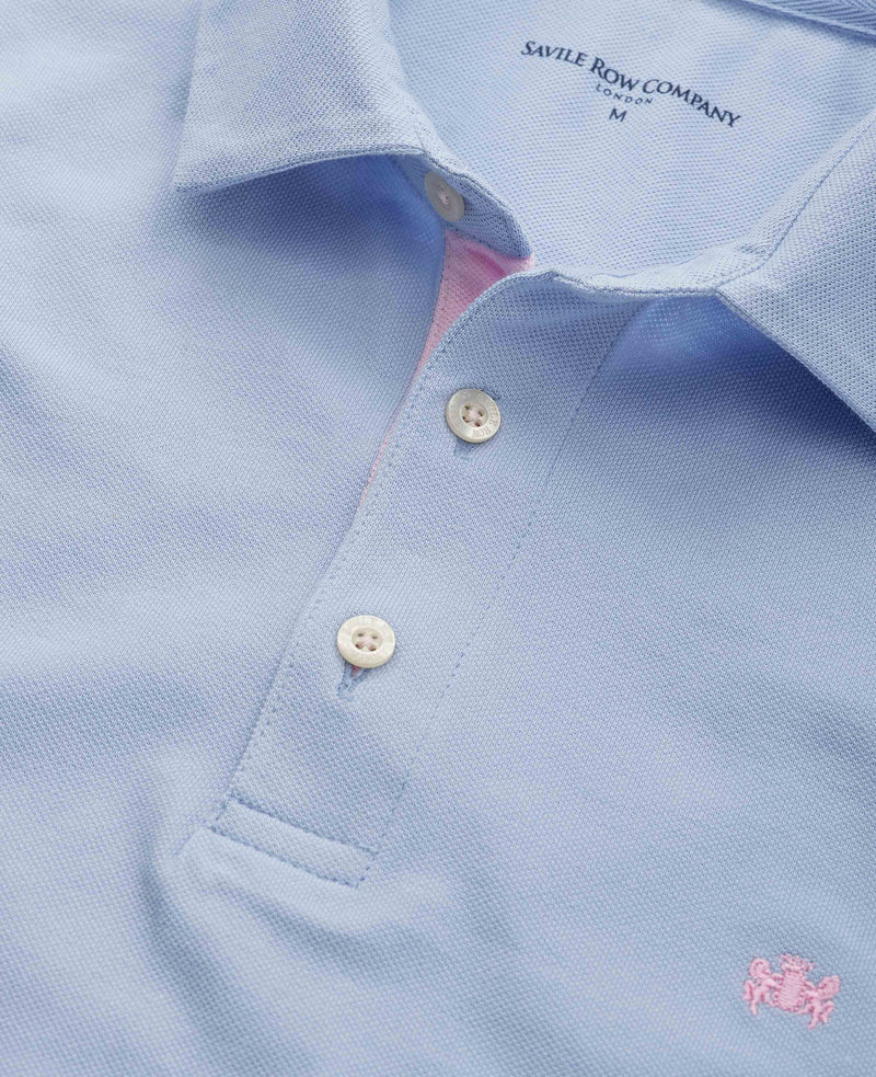 Pale Blue Cotton Pique Short Sleeve Polo Shirt