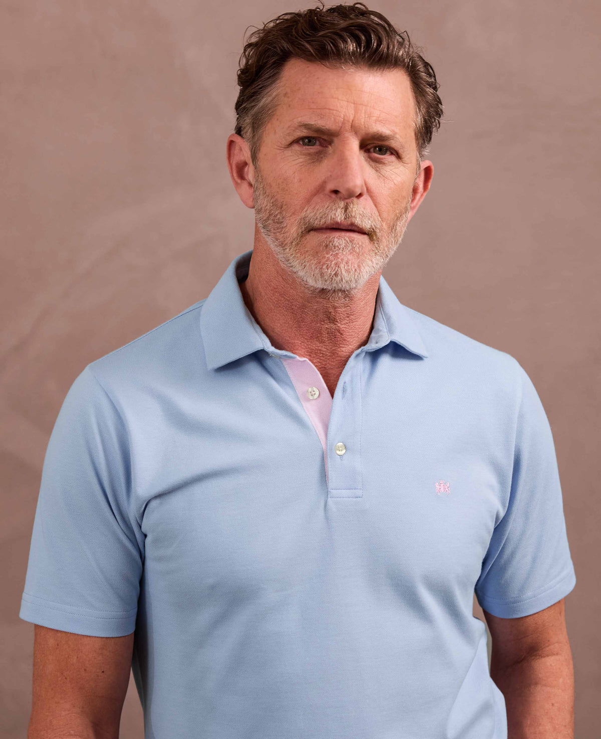 Men's Pale Blue Cotton Piqué Short Sleeve Polo Shirt model shot