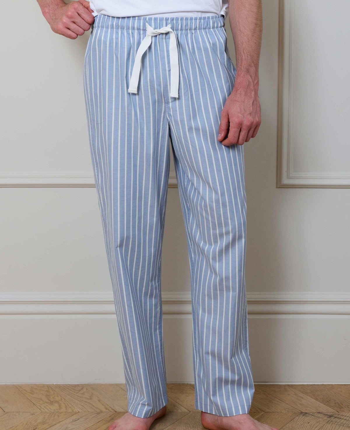 Pale Blue Cotton Twill Wide Stripe Lounge Pants