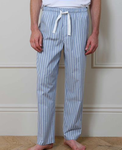Pale Blue Cotton Twill Wide Stripe Lounge Pants
