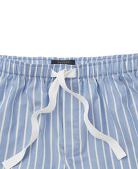 Men's Pale Blue Cotton Twill Wide Stripe Lounge Shorts waist detail