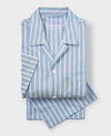 Pale Blue Cotton Twill Wide Stripe Pyjamas