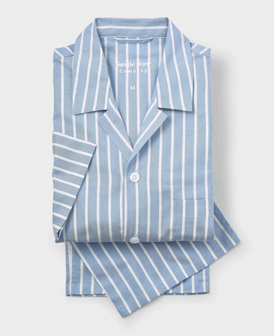 Pale Blue Cotton Twill Wide Stripe Pyjamas