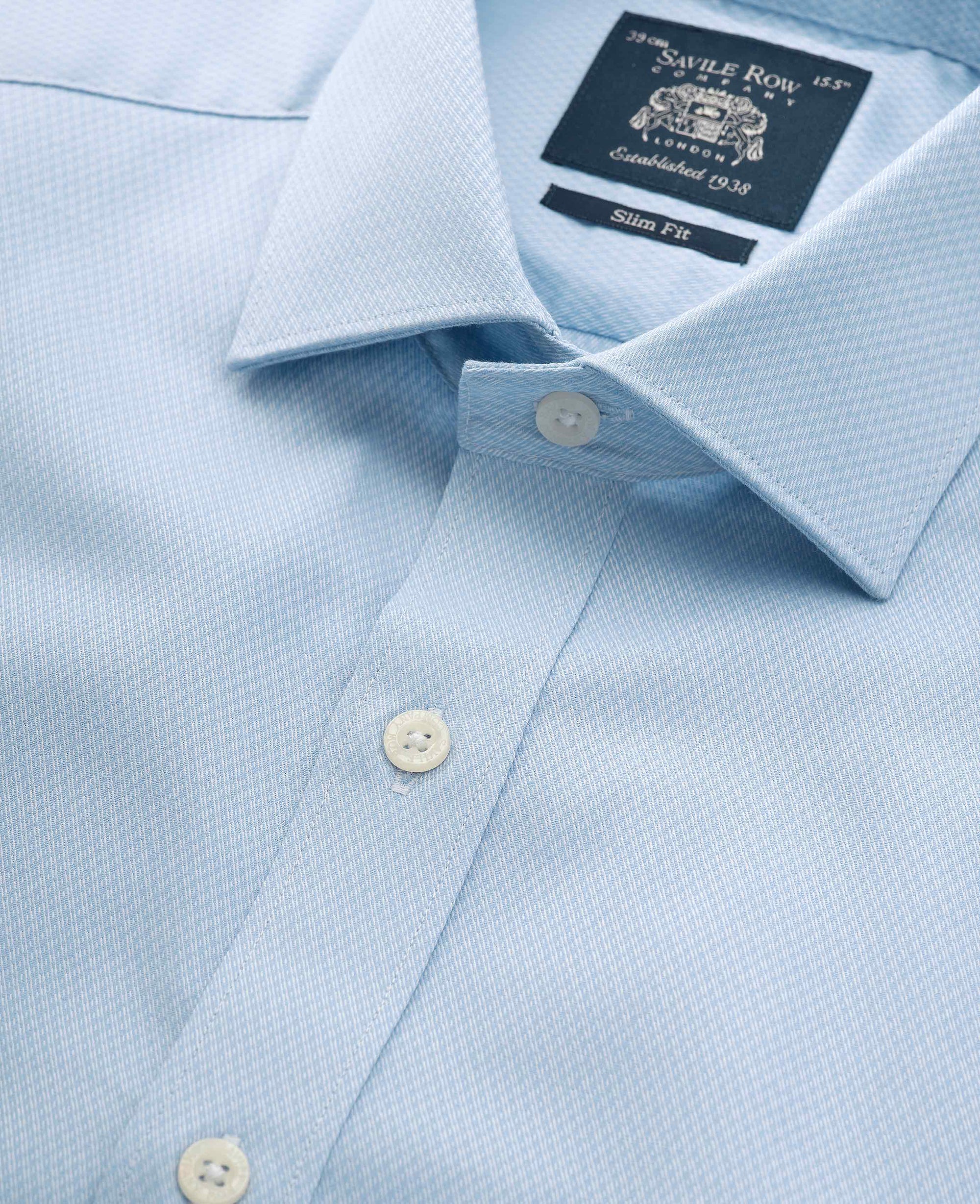 Men's Pale Blue Stretch Cotton Slim Fit Formal Shirt With Single Cuffs