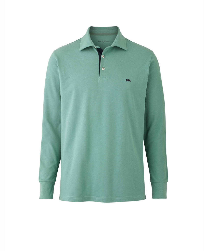 Pale Green Cotton-PiquÃ© Long Sleeve Polo Shirt  - MPL650EAU