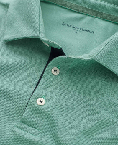 Pale Green Cotton-PiquÃ© Long Sleeve Polo Shirt  - Collar Detail - MPL650EAU