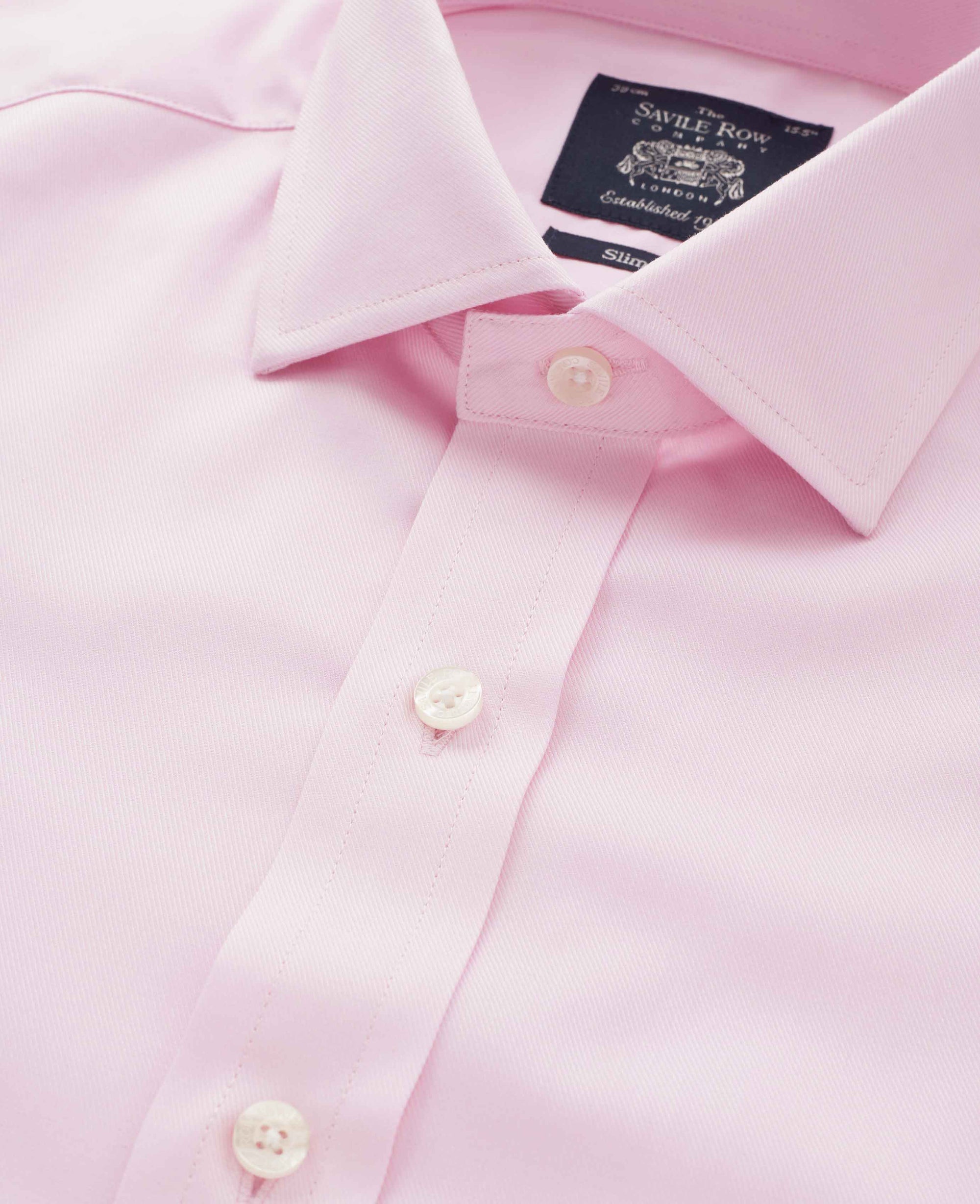 Men's Pink Cotton Twill Slim Fit Formal Shirt With Single or Double Cuffs | Savile Row Company Men's Pink Cotton Twill Slim Fit Formal Shirt With Single or Double Cuffs | Savile Row Company