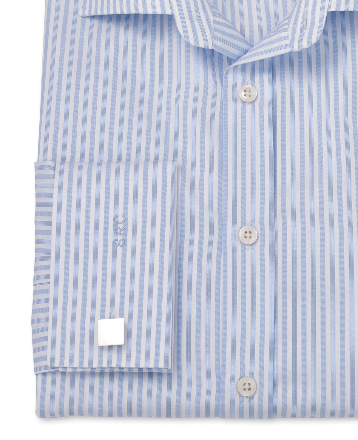 patrick blue satin stripe made to measure shirt cuff detail