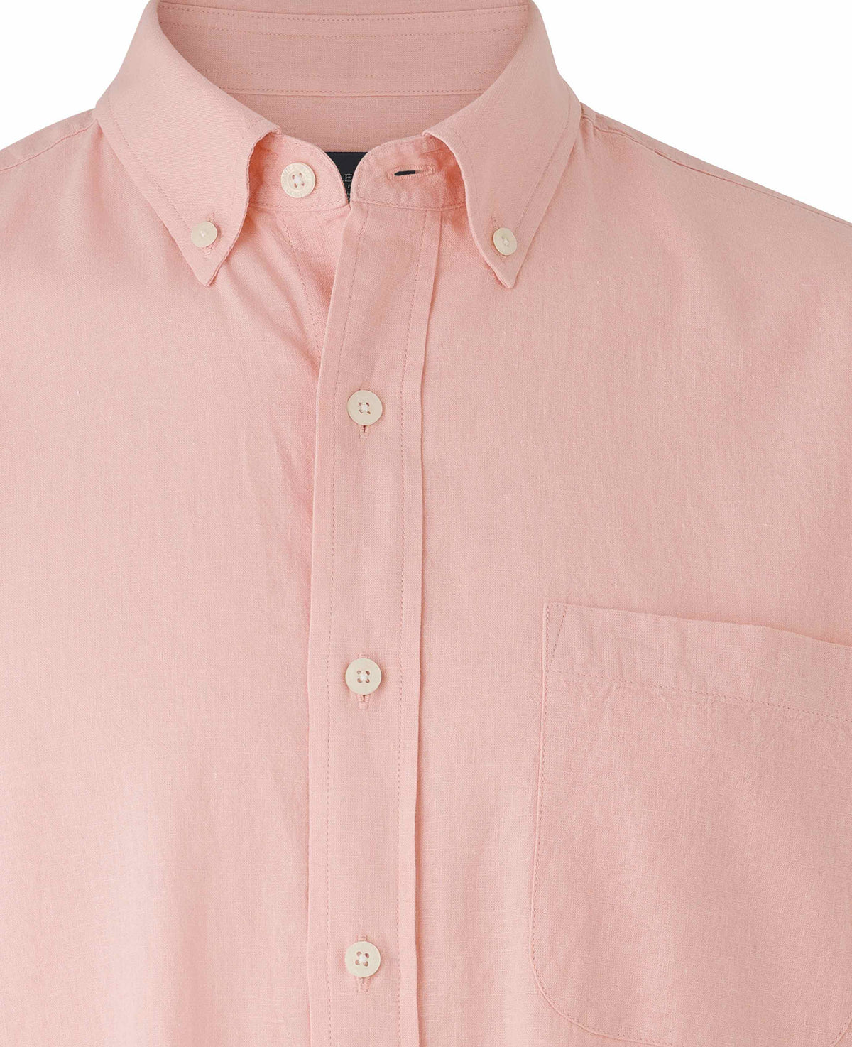 Men's Peach Linen Cotton Classic Fit Button-Down Casual Shirt collar detail