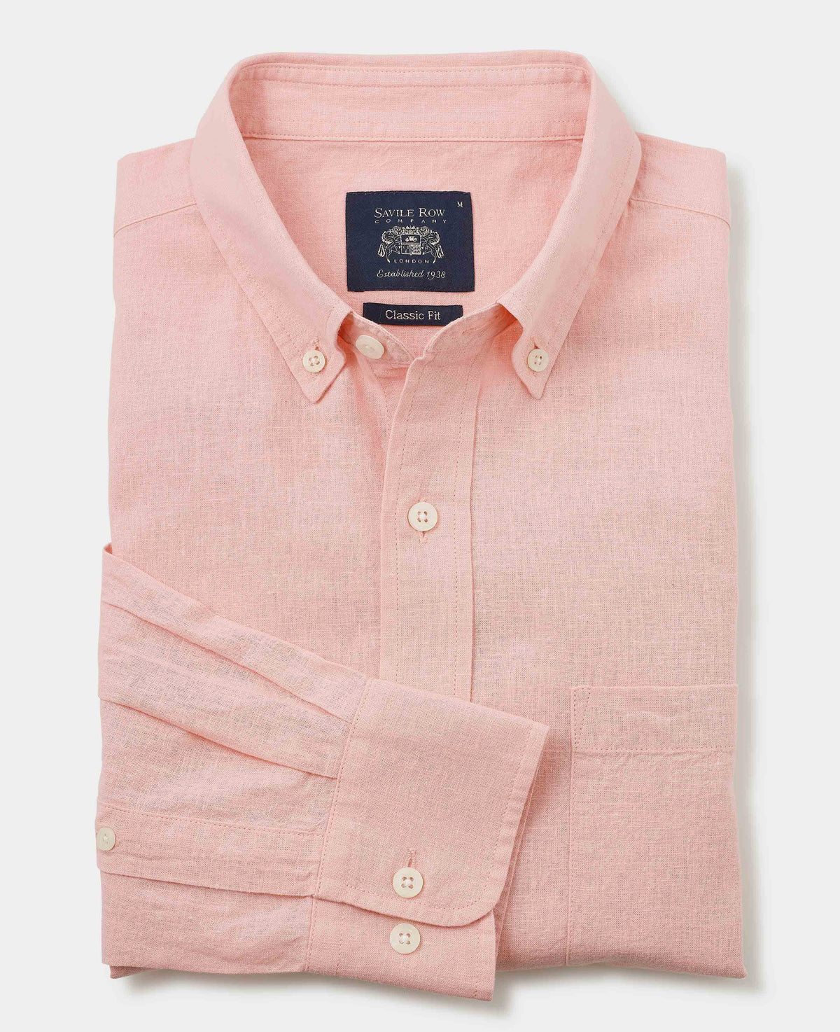 Men's Peach Linen Cotton Classic Fit Button-Down Casual Shirt folded
