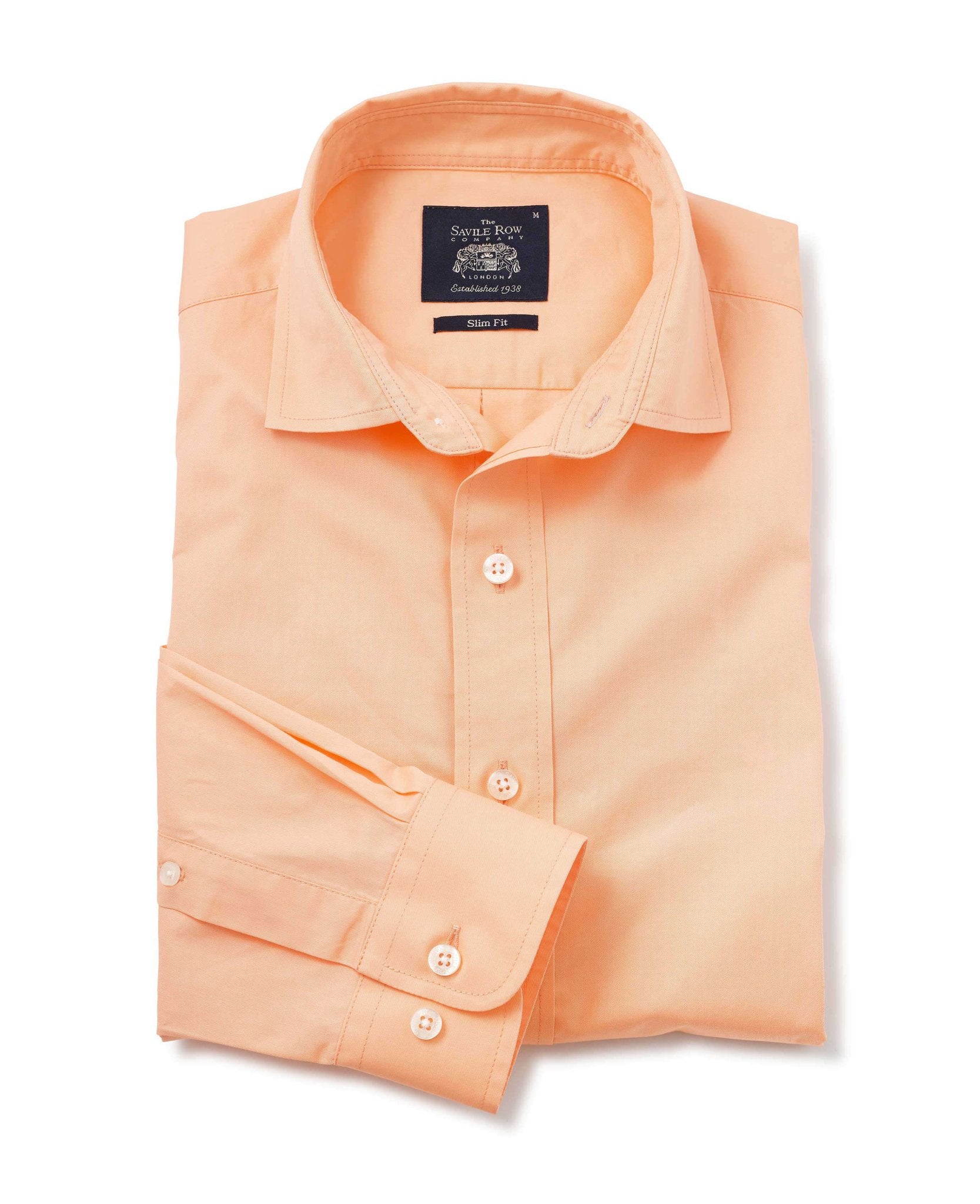 Men's Peach Cotton Twill Slim Fit Casual Shirt In Short Length | Savile Row Company Men's Peach Cotton Twill Slim Fit Casual Shirt In Short Length | Savile Row Company
