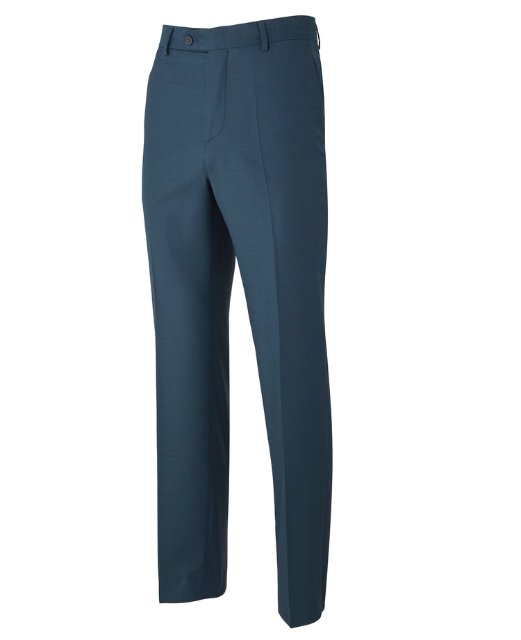 Men's Petrol Blue Wool Suit Trousers With Birdseye Texture