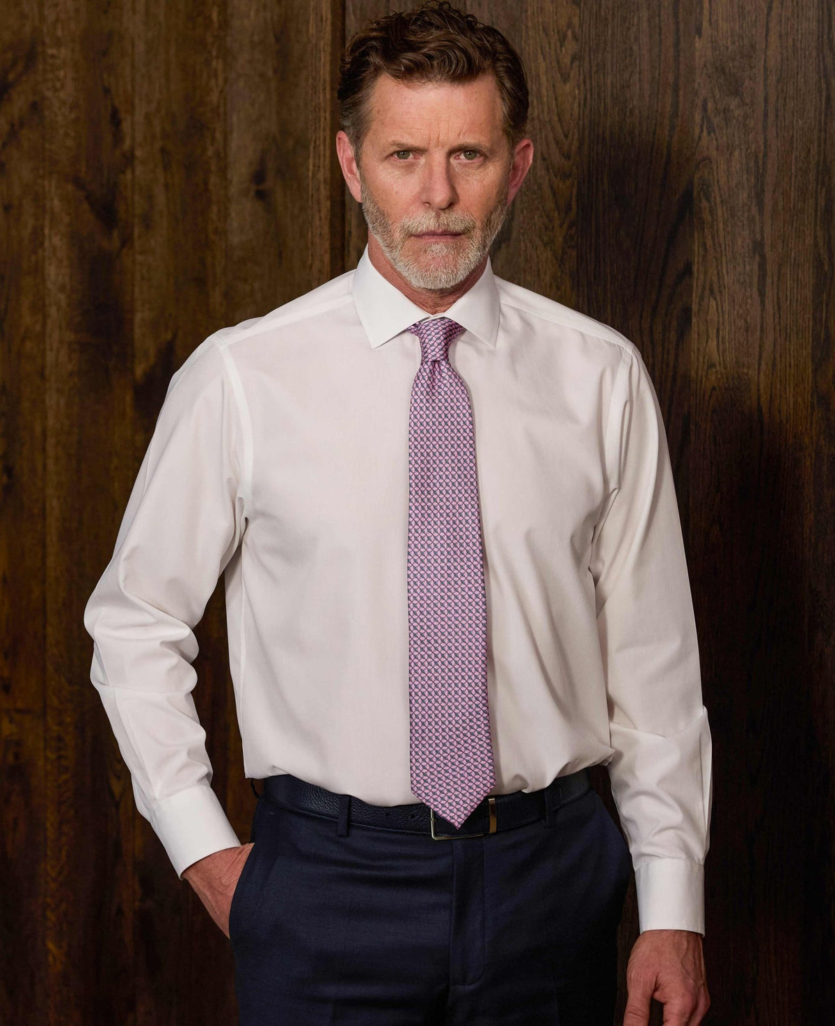 Men's Pink Chain Silk Tie model shot