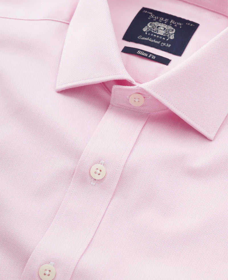 pink cotton herringbone slim fit formal shirt double cuff 1504pnk Detail