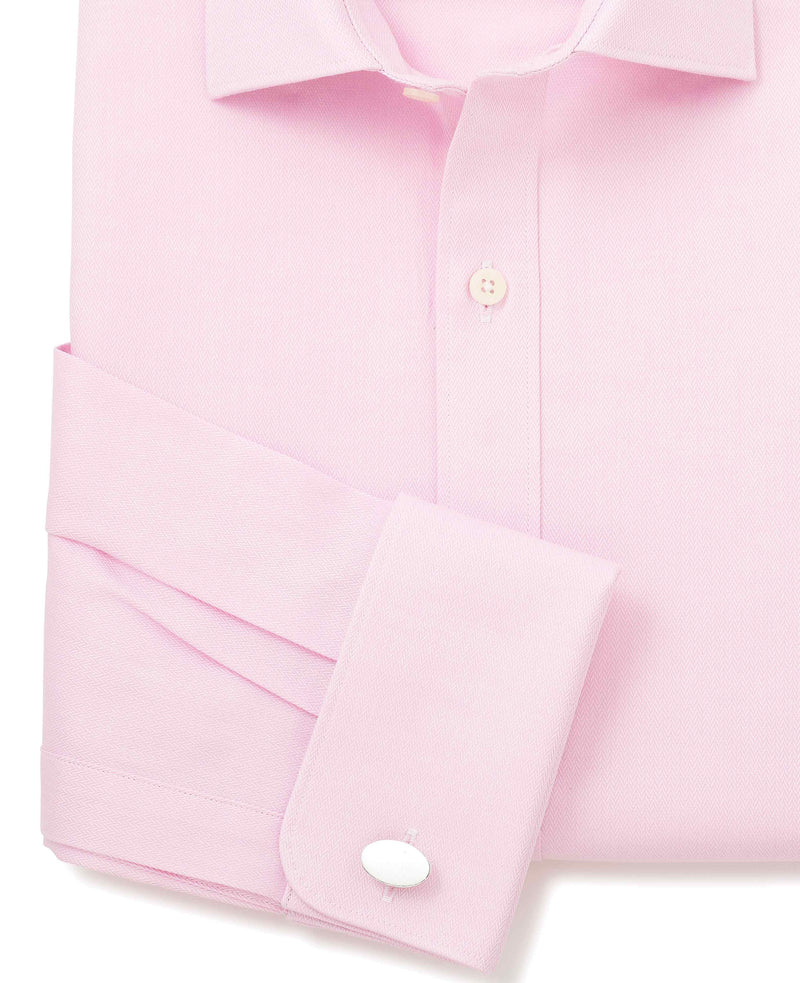 pink cotton herringbone slim fit formal shirt double cuff 1504pnk No Tie detail