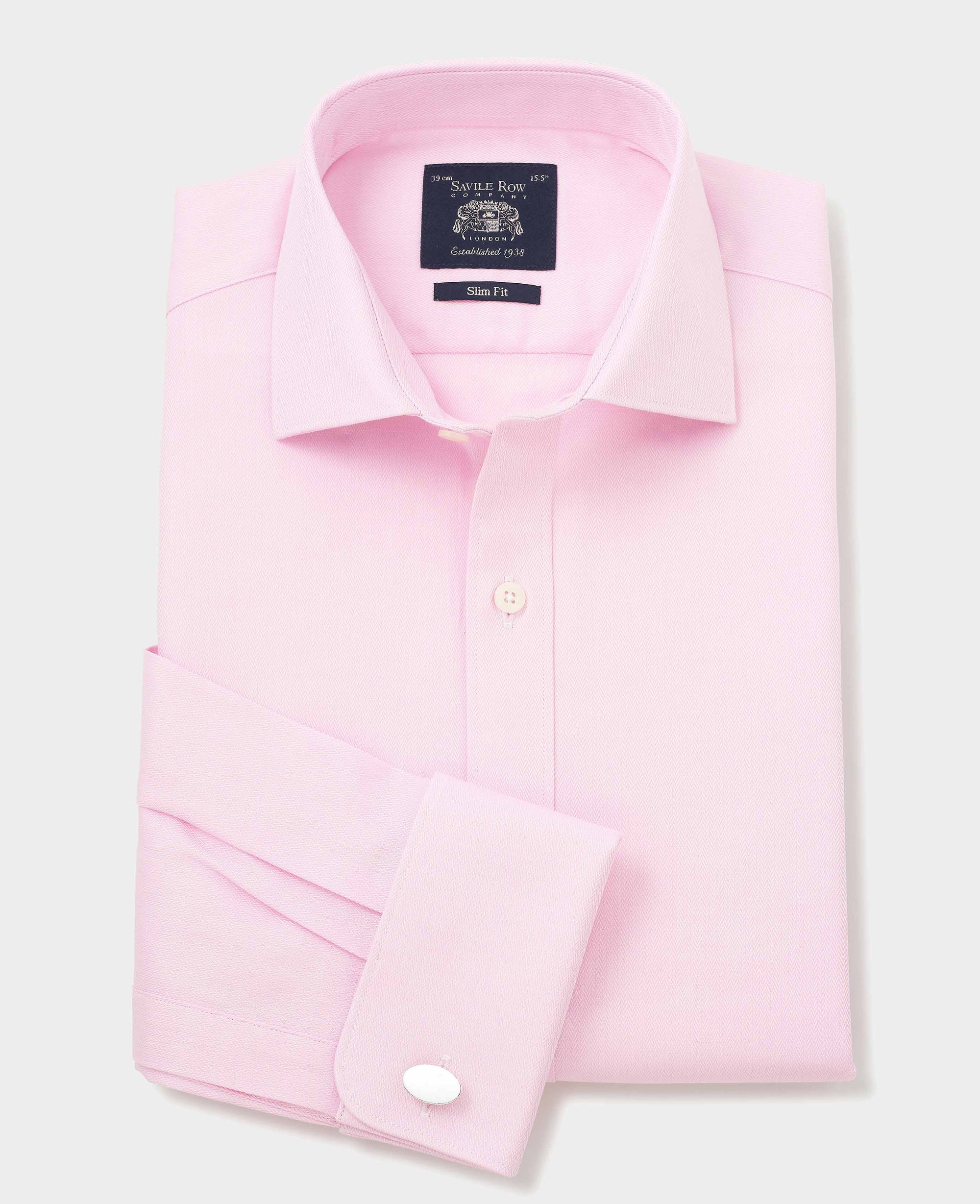 Men's Pink Cotton Herringbone Slim Fit Formal Shirt With Double Cuffs | Savile Row Company Men's Pink Cotton Herringbone Slim Fit Formal Shirt With Double Cuffs | Savile Row Company