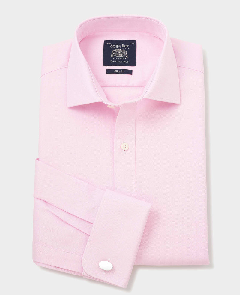 pink cotton herringbone slim fit formal shirt double cuff 1504pnk No Tie grey