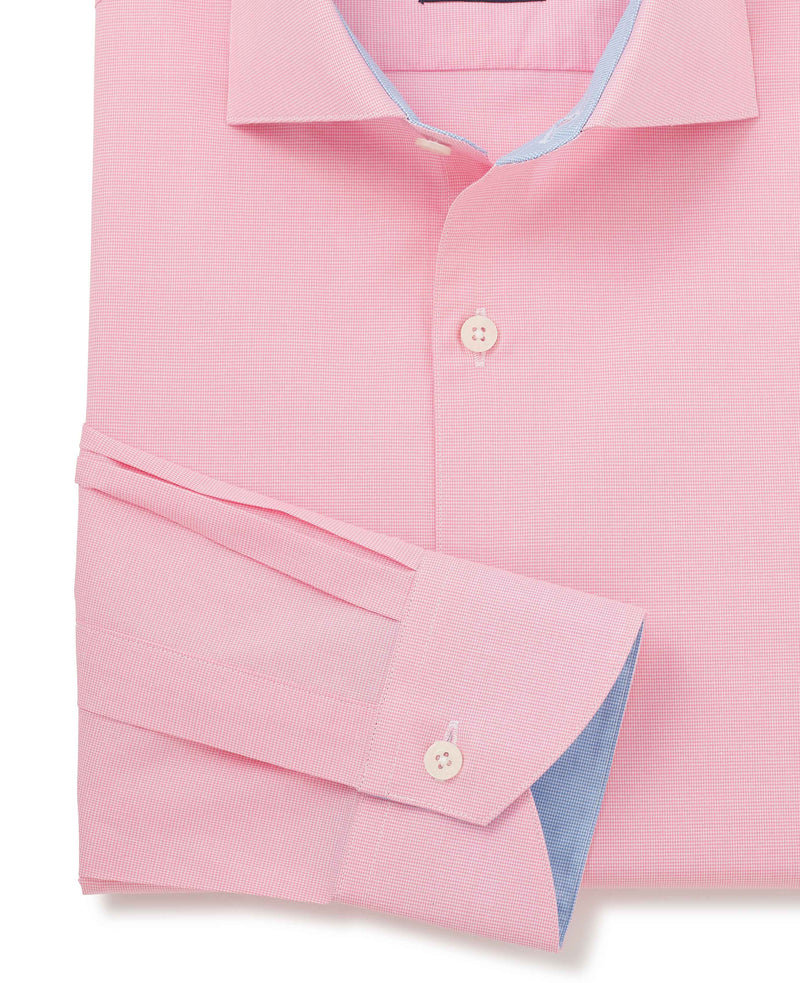 pink cotton micro check slim fit smart casual shirt single cuff 5005pnk No Tie detail