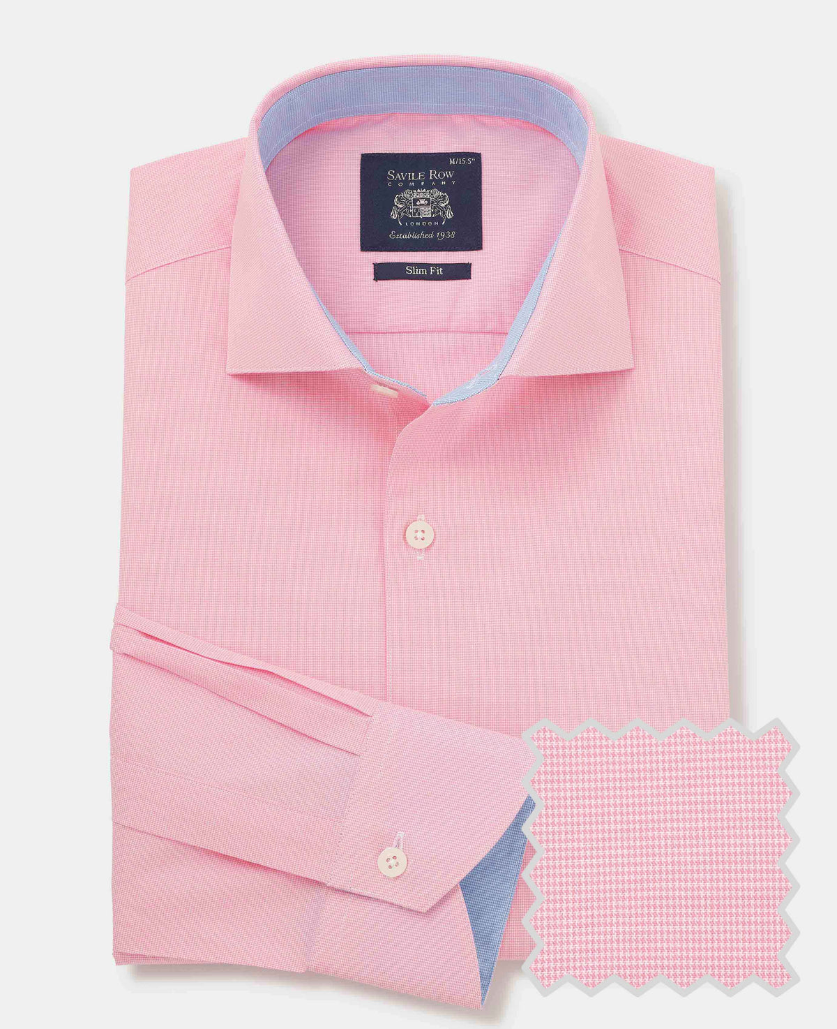 Men's Pink Cotton Micro Dobby Slim Fit Smart-Casual Shirt With Single Cuffs product shot with swatch