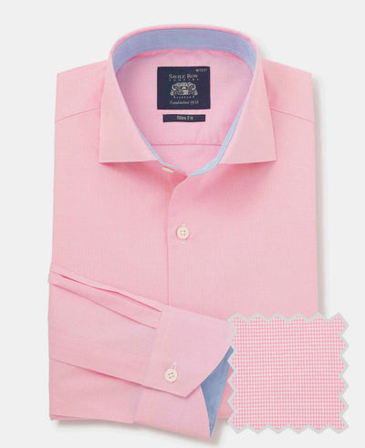 Pink Cotton Dobby Slim Fit Smart-Casual Shirt - Single Cuff
