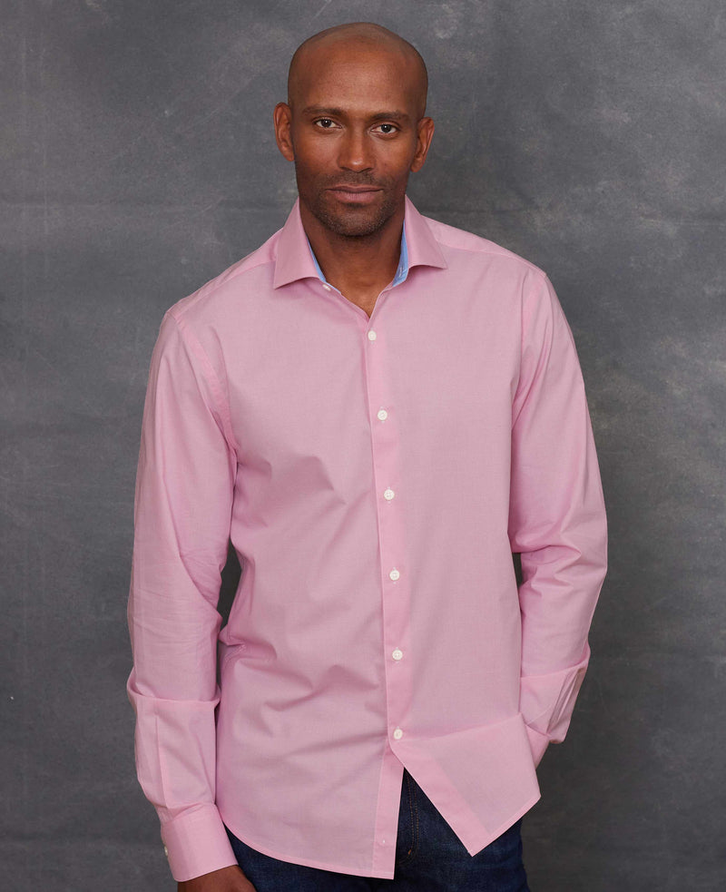 pink cotton micro check slim fit smart casual shirt single cuff 5005pnk model image 3