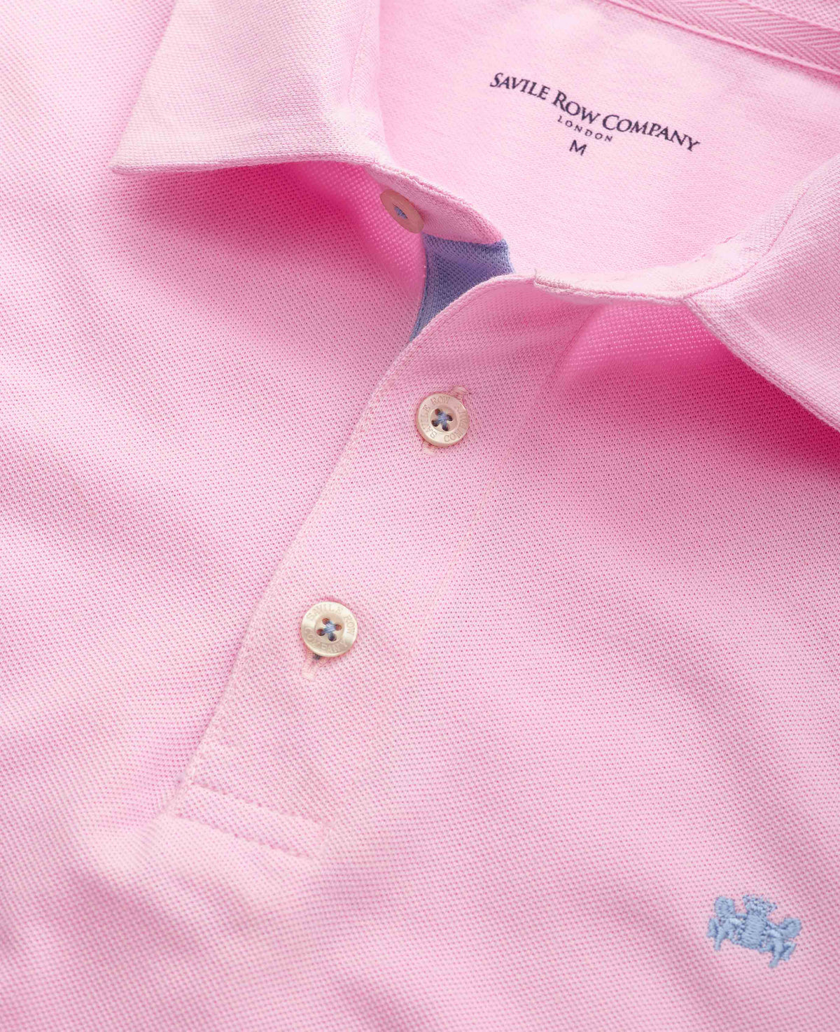 Men's Pink Cotton Piqué Short Sleeve Polo Shirt collar detail