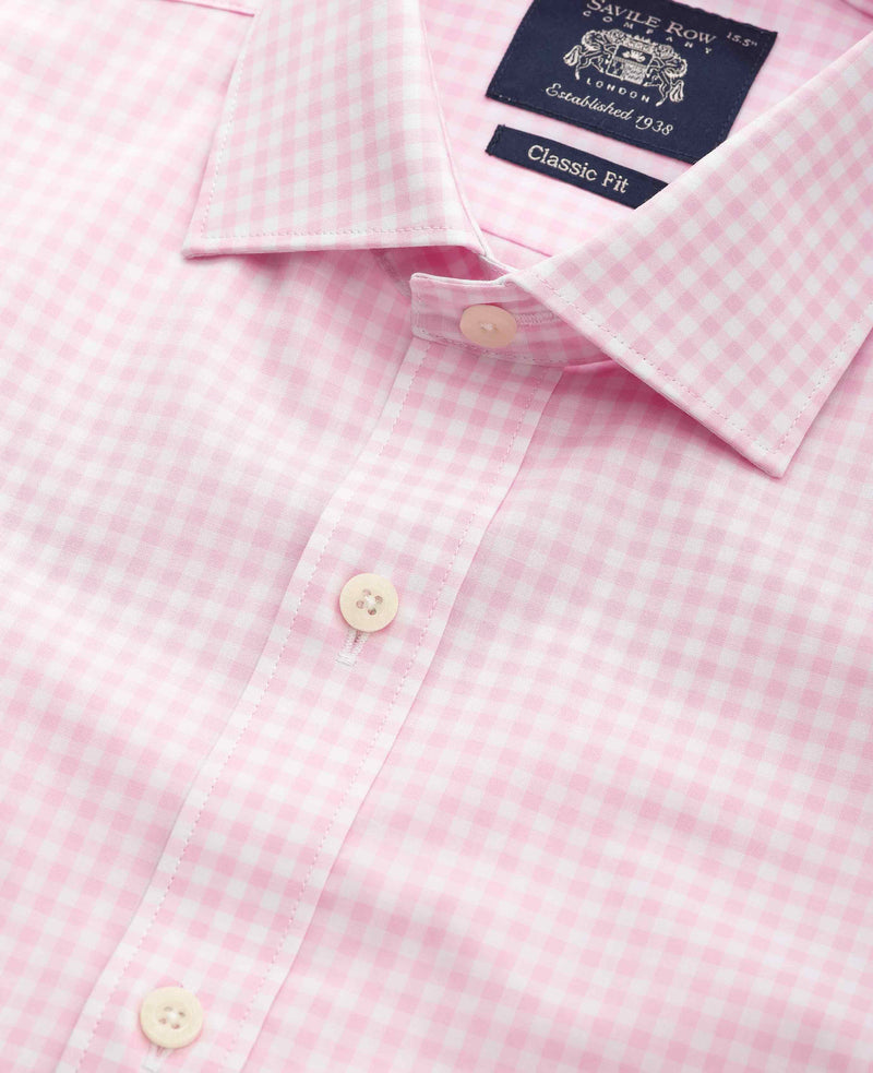 Pink Cotton Poplin Gingham Check Classic Fit Formal Shirt - Single Cuff