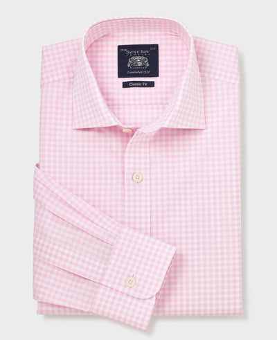 Pink Cotton Poplin Gingham Check Classic Fit Formal Shirt - Single Cuff