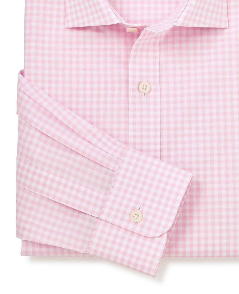 Pink Cotton Poplin Gingham Check Classic Fit Formal Shirt - Single Cuff