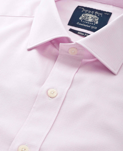 Pink Cotton Twill Prince of Wales Check Formal Shirt - Single Cuff