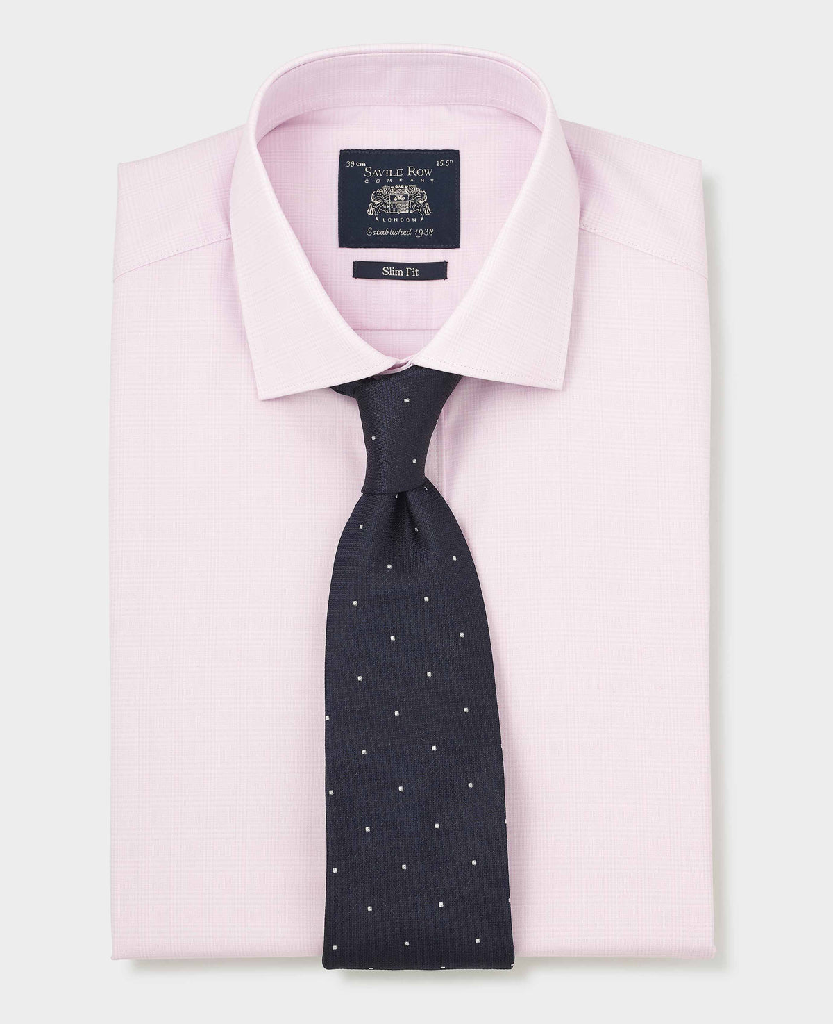 Pink Cotton Twill Prince of Wales Check Formal Shirt - Single Cuff