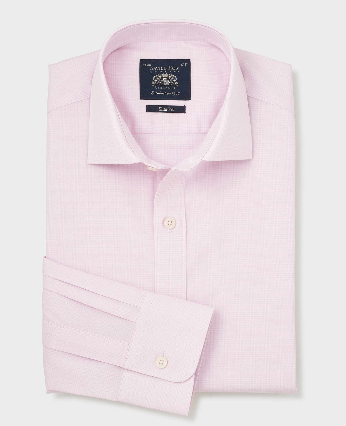 Pink Cotton Twill Prince of Wales Check Formal Shirt - Single Cuff