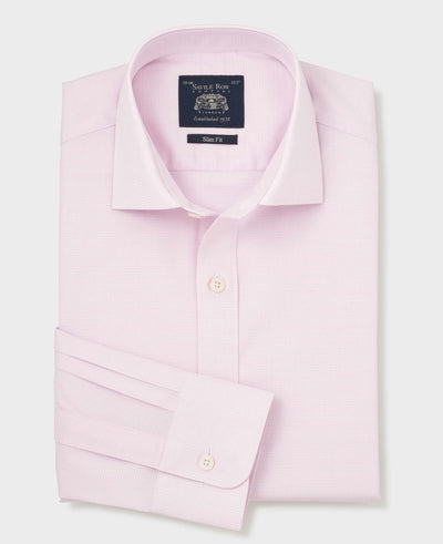 Pink Cotton Twill Prince of Wales Check Formal Shirt - Single Cuff
