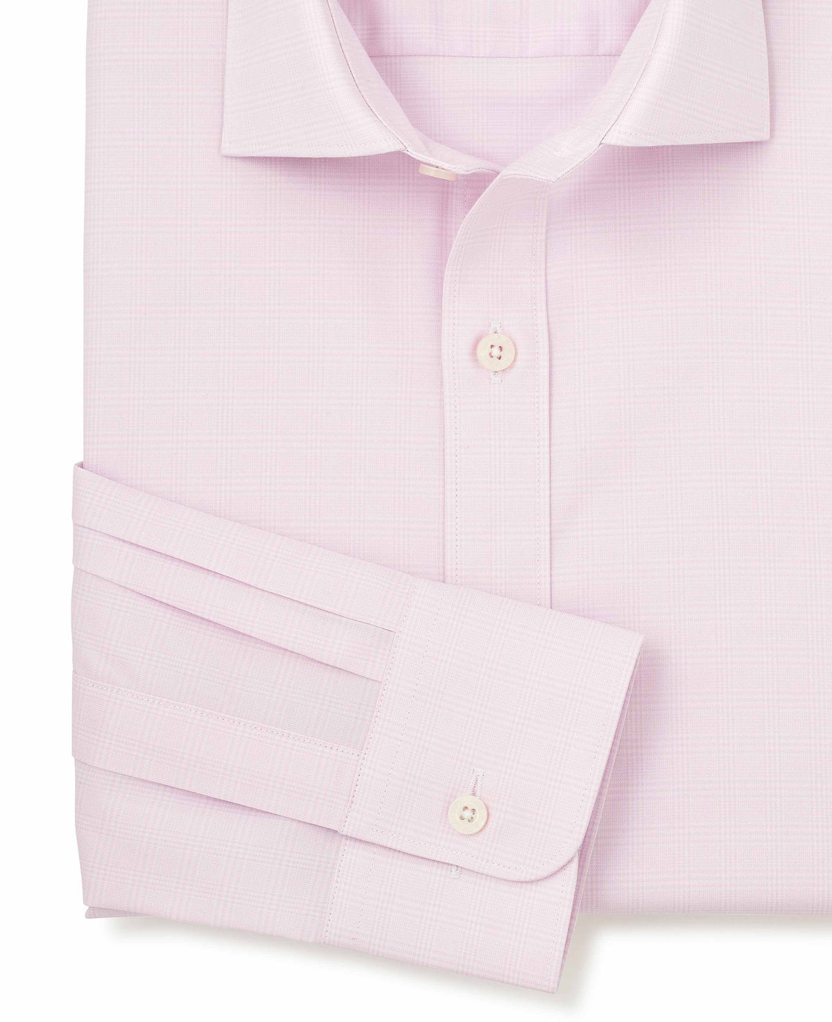 Pink Cotton Twill Prince of Wales Check Formal Shirt - Single Cuff