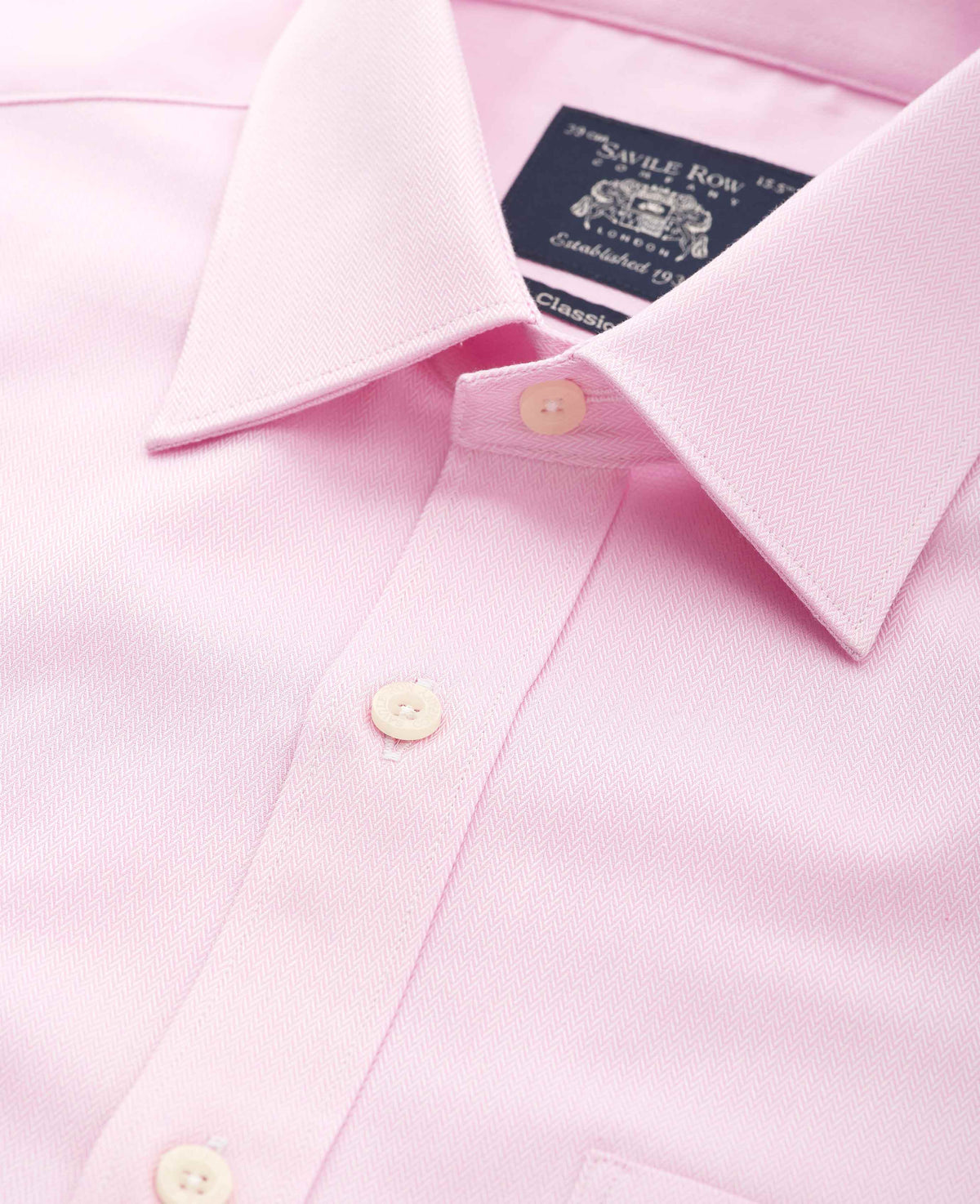 Men's Pink Herringbone Cotton Classic Fit Formal Shirt With Double Cuffs collar detail