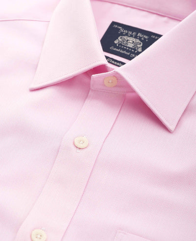 Pink Herringbone Cotton Classic Fit Formal Shirt - Double Cuff