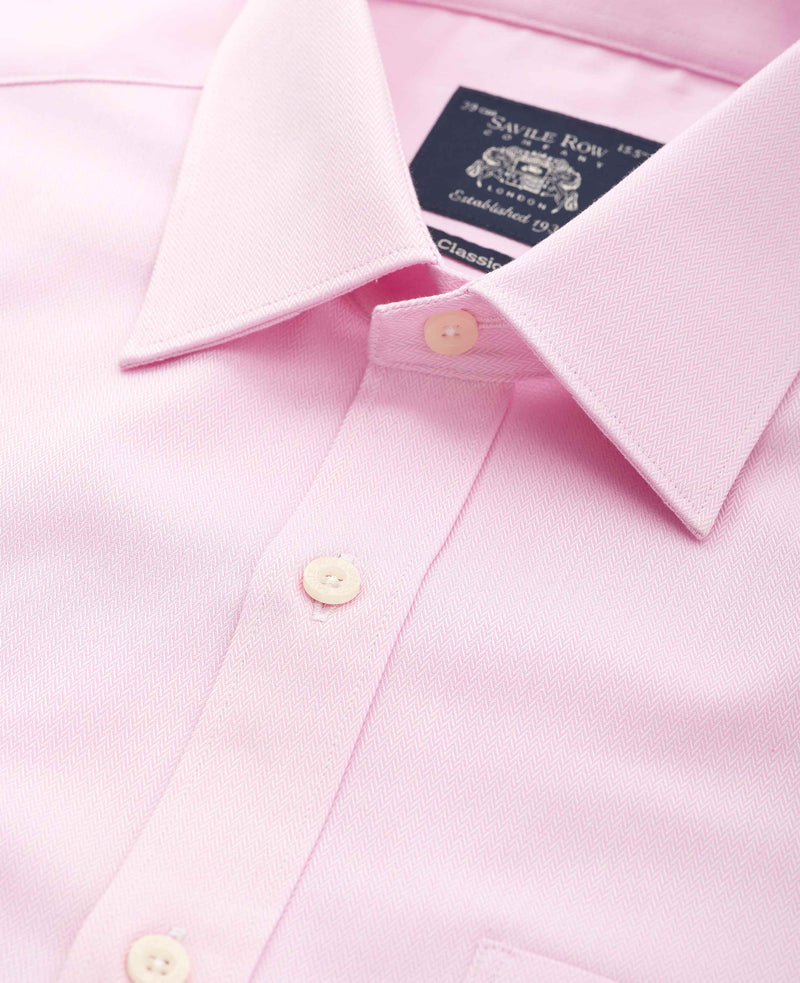 Pink Herringbone Cotton Classic Fit Formal Shirt - Double Cuff