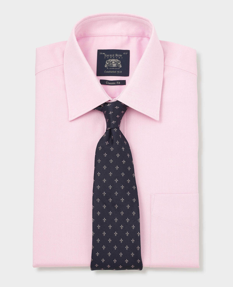 Pink Herringbone Cotton Classic Fit Formal Shirt - Double Cuff