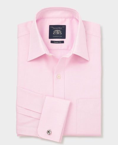 Pink Herringbone Cotton Classic Fit Formal Shirt - Double Cuff
