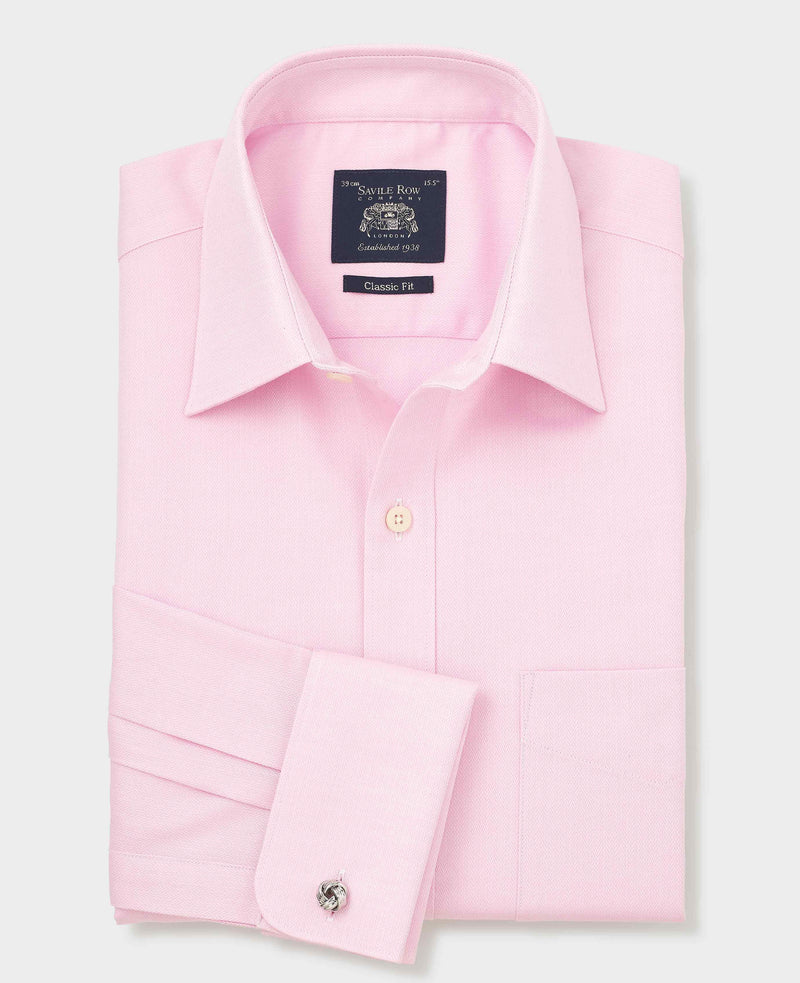 Pink Herringbone Cotton Classic Fit Formal Shirt - Double Cuff