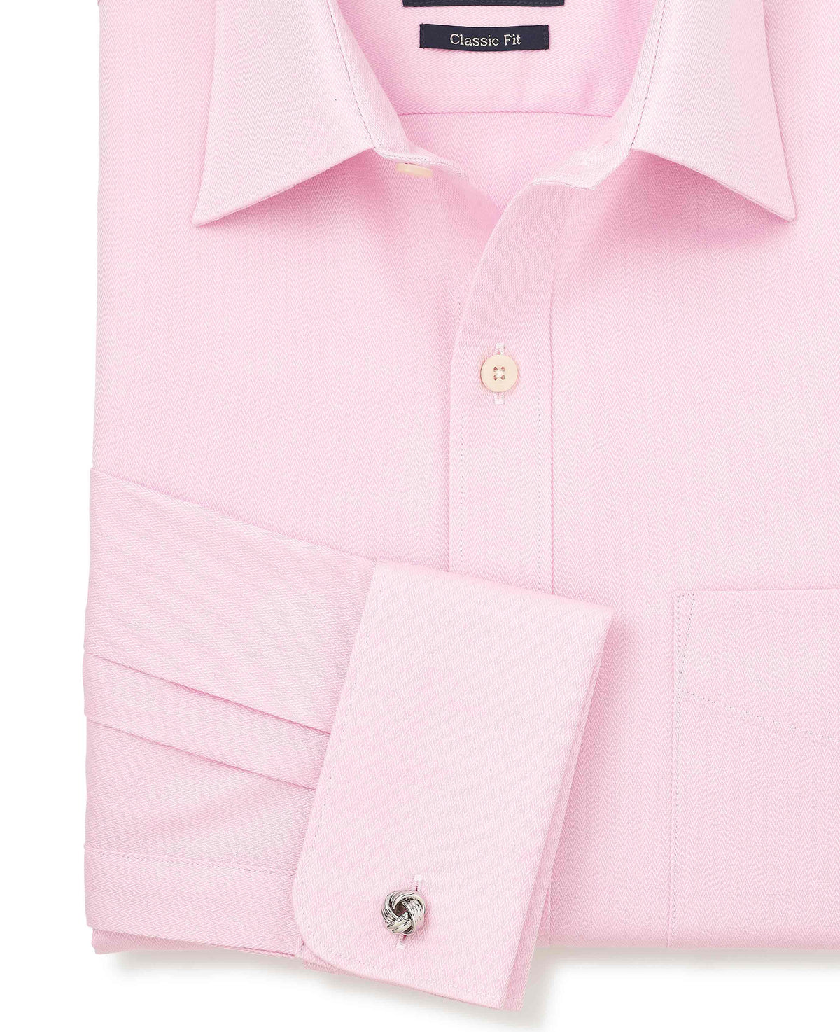 Men's Pink Herringbone Cotton Classic Fit Formal Shirt With Double Cuffs sleeve detail