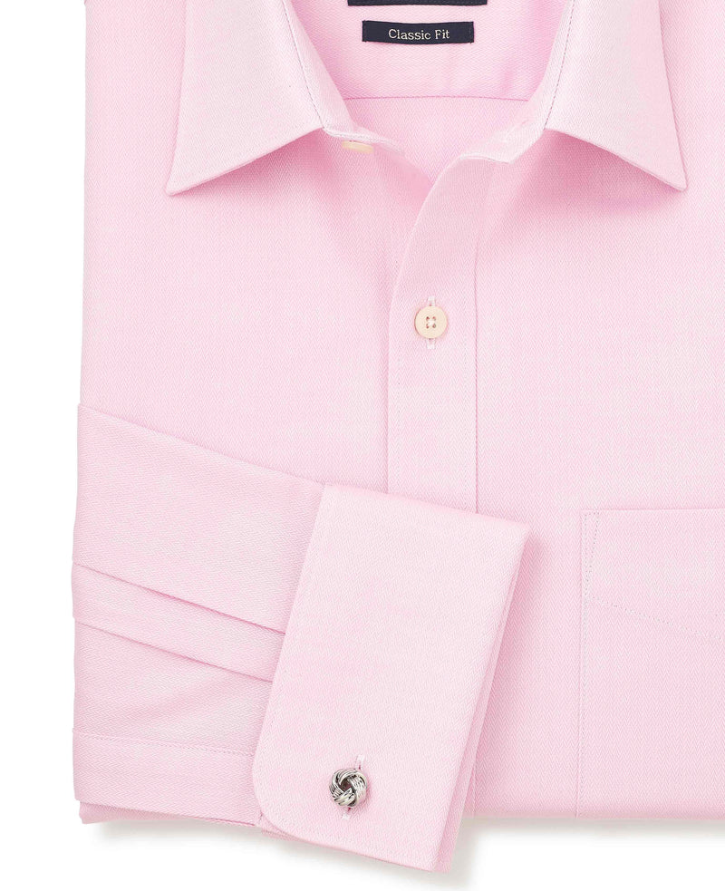 Pink Herringbone Cotton Classic Fit Formal Shirt - Double Cuff