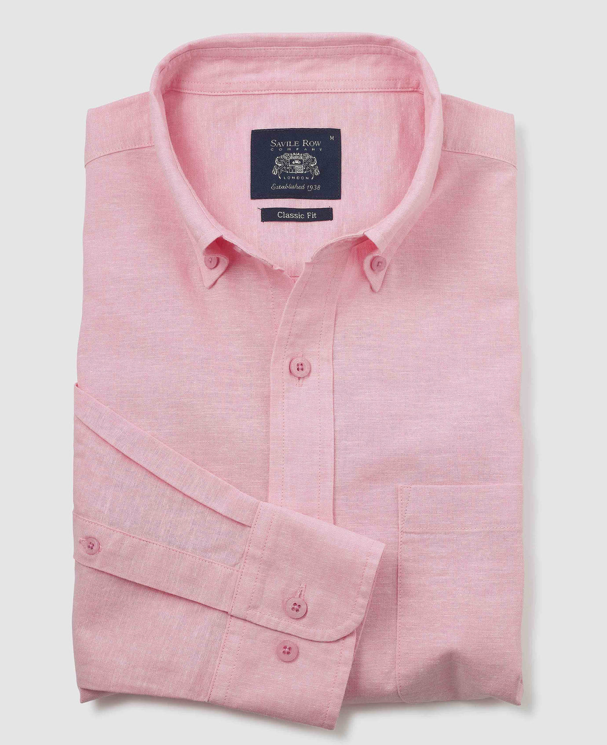Men's Pink Linen Cotton Classic Fit Button-Down Casual Shirt folded shot
