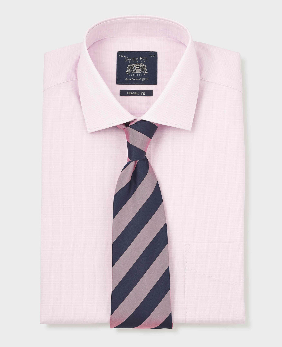 Pink Prince of Wales Check Cotton Twill Classic Fit Formal Shirt - Single Cuff