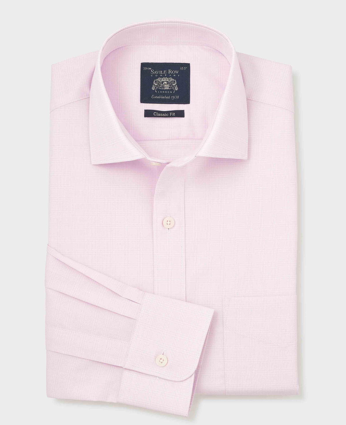 Pink Prince of Wales Check Cotton Twill Classic Fit Formal Shirt - Single Cuff